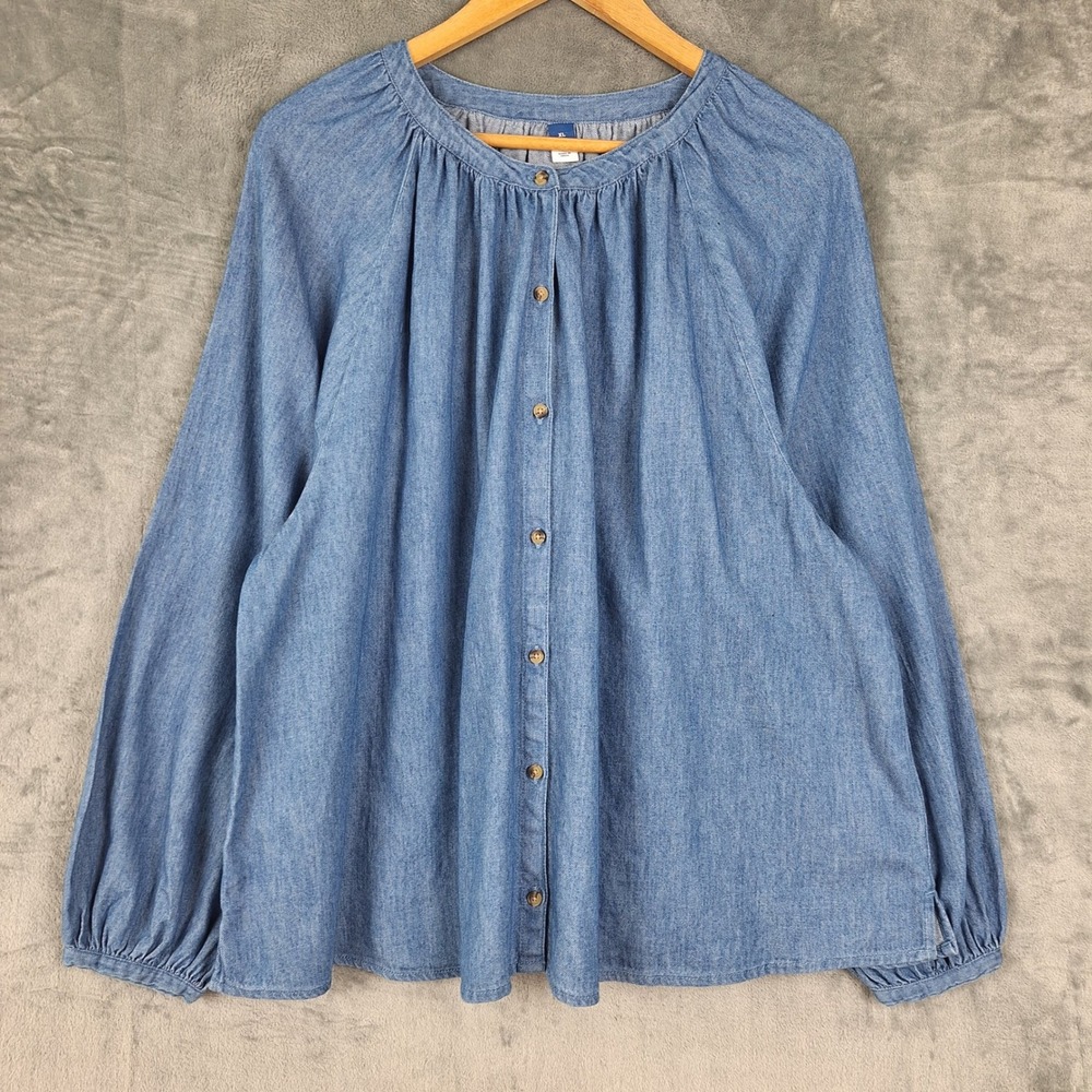 Old Navy Top Womens XL Blue Chambray Denim Button Down Country Western Prairie